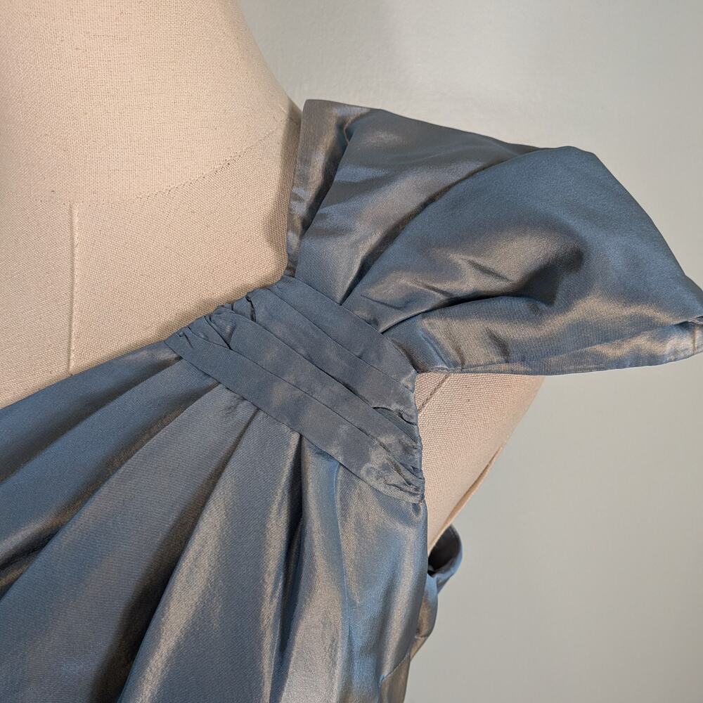 Rickie Freeman Teri Jon Prom Dress Maxi Gown 6 Blue Metallic Shoulder Formal - Picture 5 of 10